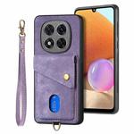 For Xiaomi Redmi Note 14 Pro+ 5G Retro Card Wallet Fold Leather Phone Case with Strap(Purple)