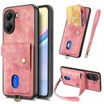 For Redmi Turbo 4 Retro Card Wallet Fold Leather Phone Case with Strap(Pink)