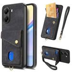 For Xiaomi Poco X7 Pro Retro Card Wallet Fold Leather Phone Case with Strap(Black)