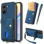 For Xiaomi Poco X7 Pro Retro Card Wallet Fold Leather Phone Case with Strap(Blue)