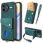 For Redmi K80 / Poco F7 Pro Retro Card Wallet Fold Leather Phone Case with Strap(Green)