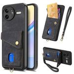 For Redmi K80 Pro / Poco F7 Ultra Retro Card Wallet Fold Leather Phone Case with Strap(Black)