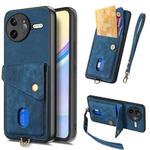 For Redmi K80 Pro / Poco F7 Ultra Retro Card Wallet Fold Leather Phone Case with Strap(Blue)