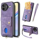 For Redmi K80 Pro / Poco F7 Ultra Retro Card Wallet Fold Leather Phone Case with Strap(Purple)