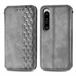 For Sony Xperia 1 IV Cubic Grid Pressed Magnetic Leather Phone Case(Grey)