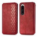 For Sony Xperia 1 IV Cubic Grid Pressed Magnetic Leather Phone Case(Red)