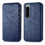 For Sony Xperia 1 IV Cubic Grid Pressed Magnetic Leather Phone Case(Blue)
