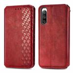 For Sony Xperia 10 IV Cubic Grid Pressed Magnetic Leather Phone Case(Red)