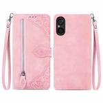 For Sony Xperia 5 V Embossed Flower Zipper Leather Phone Case(Pink)