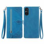 For Sony Xperia 5 V Embossed Flower Zipper Leather Phone Case(Blue)