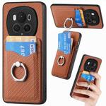 For Honor Magic6 Pro Carbon Fiber Card Wallet Ring Phone Case(Brown)