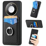 For Honor X60 Carbon Fiber Card Wallet Ring Phone Case(Black)