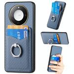 For Honor X60 Carbon Fiber Card Wallet Ring Phone Case(Blue)