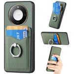 For Honor X60 Carbon Fiber Card Wallet Ring Phone Case(Green)