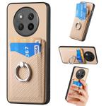 For Honor X60 Pro Carbon Fiber Card Wallet Ring Phone Case(Khaki)