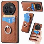 For Realme 12 Pro+ Carbon fiber Card Wallet Ring Phone Case(Brown)