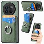 For Realme 12 Pro+ Carbon fiber Card Wallet Ring Phone Case(Green)