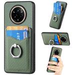 For Realme 14 Pro Carbon fiber Card Wallet Ring Phone Case(Green)