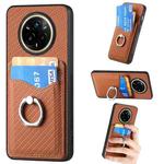 For Realme 14 Pro+ Carbon fiber Card Wallet Ring Phone Case(Brown)