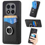 For Redmi Note 14 Pro+ 5G Carbon Fiber Card Wallet Ring Phone Case(Black)
