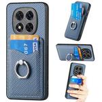 For Redmi Note 14 Pro+ 5G Carbon Fiber Card Wallet Ring Phone Case(Blue)