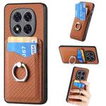 For Redmi Note 14 Pro+ 5G Carbon Fiber Card Wallet Ring Phone Case(Brown)