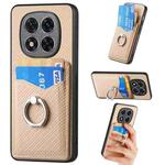 For Redmi Note 14 Pro+ 5G Carbon Fiber Card Wallet Ring Phone Case(Khaki)
