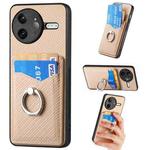 For Redmi K80 Pro / Poco F7 Ultra Carbon Fiber Card Wallet Ring Phone Case(Khaki)