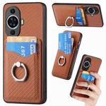 For Huawei nova 11 Carbon Fiber Card Wallet Ring Phone Case(Brown)