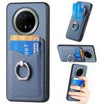 For Huawei Mate 70 Carbon Fiber Card Wallet Ring Phone Case(Blue)