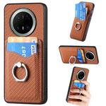 For Huawei Mate 70 Pro Carbon Fiber Card Wallet Ring Phone Case(Brown)