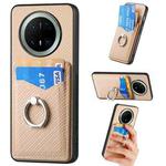 For Huawei Mate 70 Pro Carbon Fiber Card Wallet Ring Phone Case(Khaki)