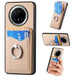 For Huawei Mate 70 Pro+ Carbon Fiber Card Wallet Ring Phone Case(Khaki)