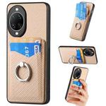 For Huawei nova 14 Carbon Fiber Card Wallet Ring Phone Case(Khaki)