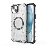 For iPhone 15 Plus MagSafe Armor Holder PC Hybrid TPU Phone Case(White)