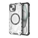 For iPhone 15 MagSafe Armor Holder PC Hybrid TPU Phone Case(White)