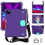 For iPad Air 11 2024 Honeycomb EVA Hybrid PC Tablet Case with Strap(Purple+Aqua)