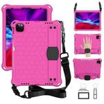 For iPad Air 11 2024 Honeycomb EVA Hybrid PC Tablet Case with Strap(RoseRed+Black)