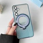 For Samsung Galaxy S24+ 5G Rotation MagSafe Holder Gradient Glitter TPU Phone Case(Sierra Blue)