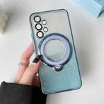 For Samsung Galaxy A32 4G Rotation MagSafe Holder Gradient Glitter TPU Phone Case(Sierra Blue)