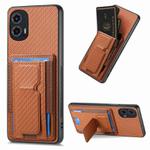 For Motorola Moto G 5G 2024 4G Carbon Fiber Fold Stand Elastic Card Bag Phone Case(Brown)