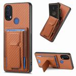 For Motorola Moto E40 Carbon Fiber Fold Stand Elastic Card Bag Phone Case(Brown)