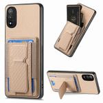 For Motorola Moto E20/E30 Carbon Fiber Fold Stand Elastic Card Bag Phone Case(Khaki)