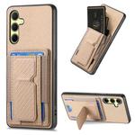 For Samsung Galaxy A35 5G Carbon Fiber Fold Stand Elastic Card Bag Phone Case(Khaki)