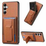 For Samsung Galaxy A05s Carbon Fiber Fold Stand Elastic Card Bag Phone Case(Brown)