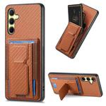 For Samsung Galaxy A54 5G Carbon Fiber Fold Stand Elastic Card Bag Phone Case(Brown)