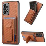 For Samsung Galaxy A82 5G Carbon Fiber Fold Stand Elastic Card Bag Phone Case(Brown)