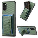 For Samsung Galaxy A41 Carbon Fiber Fold Stand Elastic Card Bag Phone Case(Green)