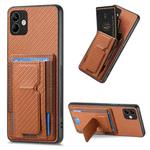 For Samsung Galaxy A22 4G Carbon Fiber Fold Stand Elastic Card Bag Phone Case(Brown)