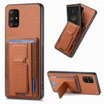 For Samsung Galaxy A71 5G Carbon Fiber Fold Stand Elastic Card Bag Phone Case(Brown)